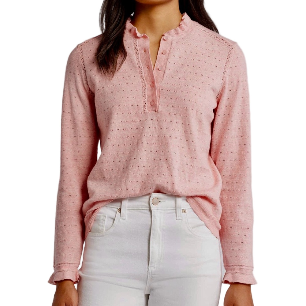 Wit & Wisdom Heather Light Guava Pink Ruffle Pointelle Sweater Top - Sz Med, NWT